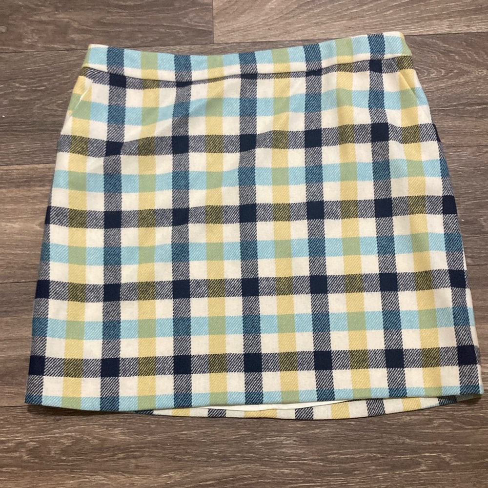 Womens Boden British Tweed Yellow Blue Plaid Skirt Size 12 - Picture 2 of 11